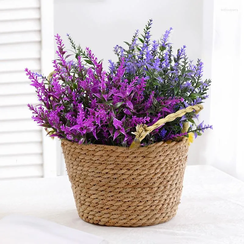 Decoratieve bloemen 3 trossen gevlokt plastic lavendel bundel nep planten bruiloft hoofdstel boeket binnen buiten thuis keuken kantoor tafel