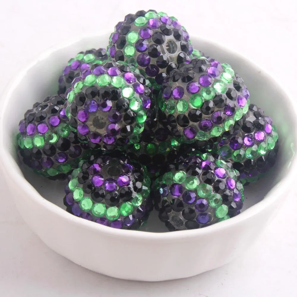 Perles Kwoi vita 20mm noir/violet/lime bande couleur grosse résine strass perles boule pour enfants bijoux