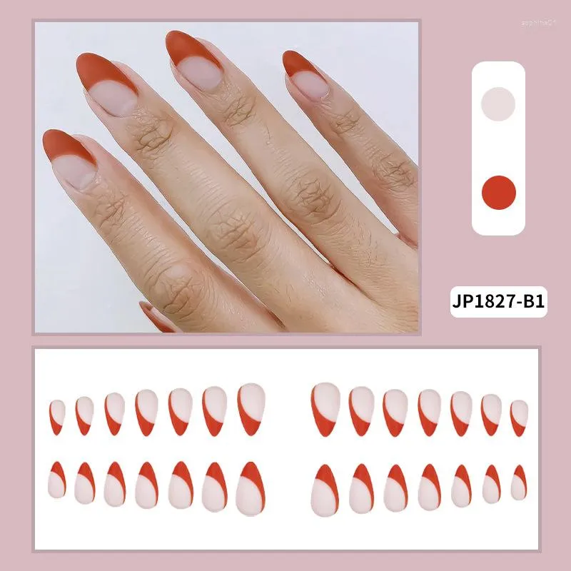 False Nails 24PCS Orange Nail Patch Glue Type Removable Long Paragraph Fashion Manicure Save Time SANA889