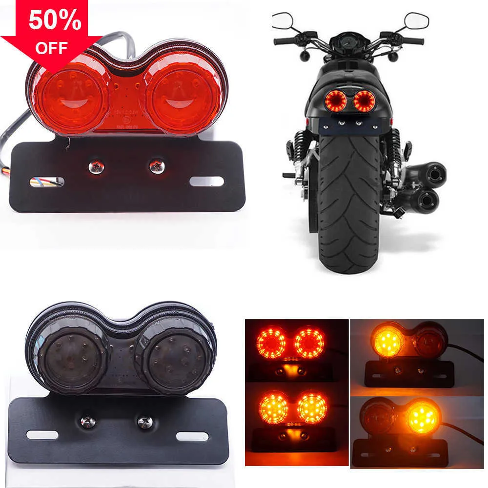 New Universal 12V Motorcycle LED Taillight Motorbike Rear Stop Brake Lamp License Plate Holder Turn Signa Light LsIndicators Custom