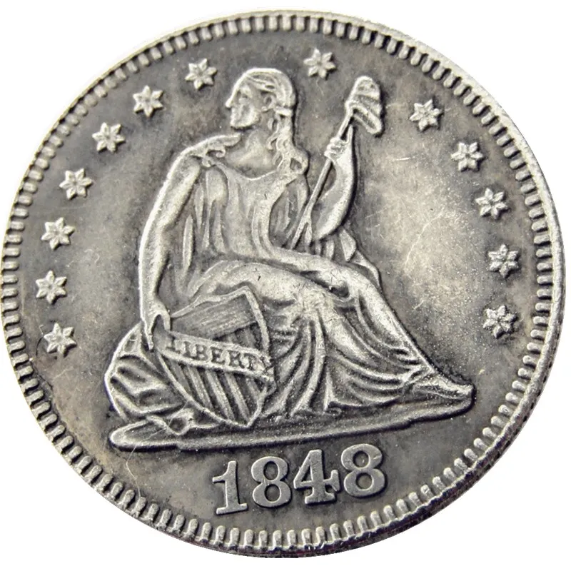 미국 1848 좌석 자유 Quater Dollar Silver Plated Copy Coin