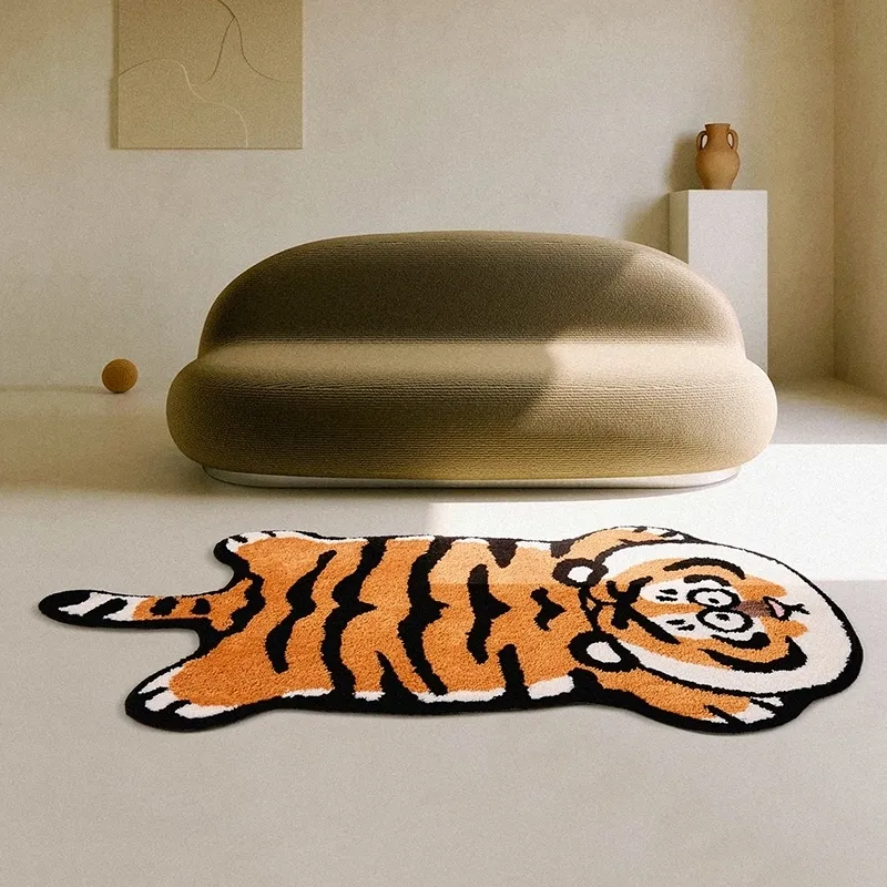 Tapijten Cartoon Tijger Tapijt Antislip Nachtkastje Tapijt Absorberende Badkamer Mat Dieren Print Tapijten voor Kinderkamer Decor Leuke harige Tapijten 230606