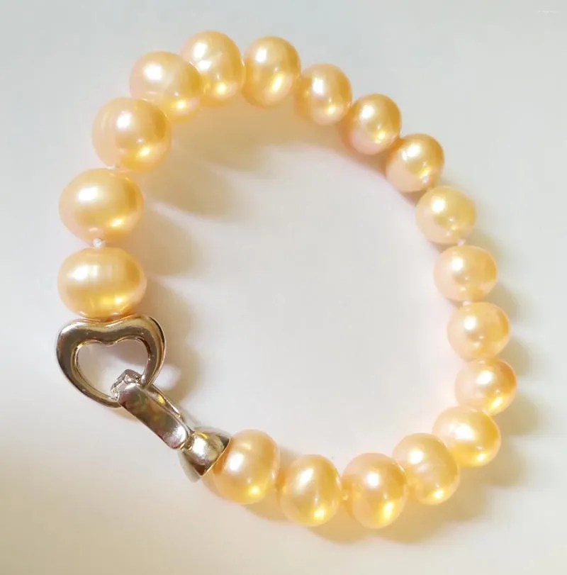 Braccialetti di collegamento 10mm Bracciale di perle rosa reale Chiusura a cuore Gioielli da donna fatti a mano d'acqua dolce naturale Matrimonio