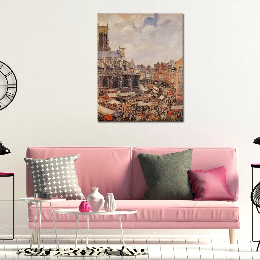 Камилла Писсарро холст искусство рынок, окружающий дияпскую ручную импрессионистскую живопись, живопись домашней декор современный