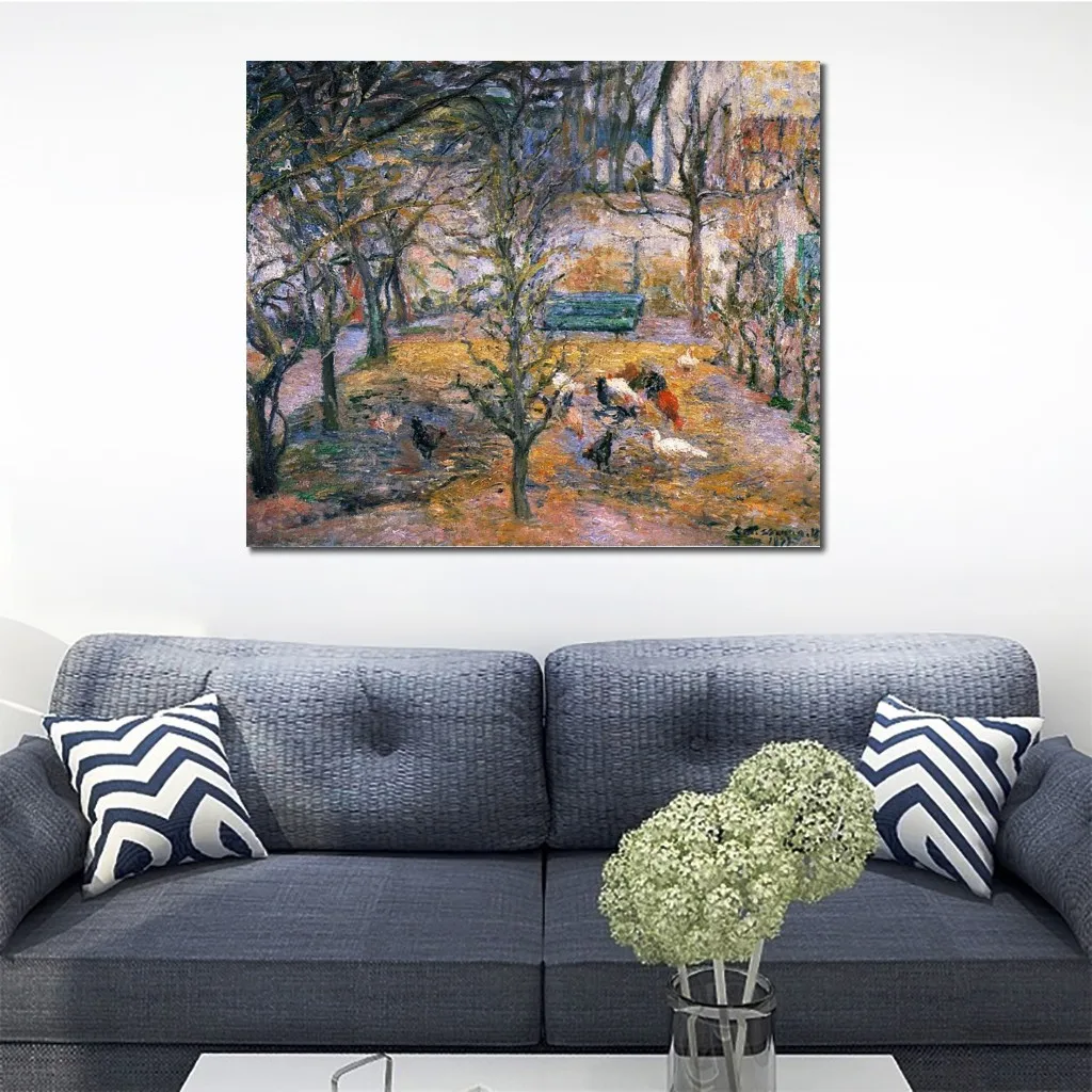 Impressionist Landscape Canvas Art Farmyard at The Maison Pontoise Camille Pissarro Painting Handmade Artwork for Hotel Lobby