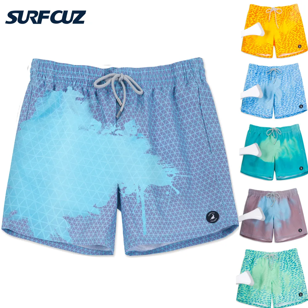 Traje de baño para hombre SURFCUZ Traje de baño que cambia de color Traje de baño de playa mágico de verano Sensible a la temperatura Cambio de color de secado rápido Pantalones cortos de baño para hombre 230606