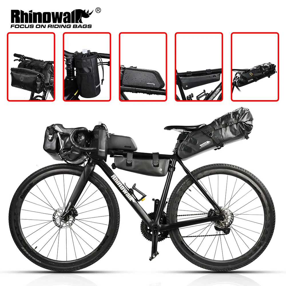 Panniers väskor rhinowalk cykelväska set vattentät cykel pannier styret påsar ram ram tube påse mtb sadel väska rese vatten flaskpåse 230606