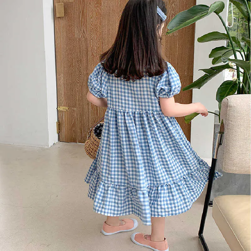 Flickans klänningar Summer Girls 'Dress Wide Halsring Kort ärm Princess New Casual Children's Baby Kids Clothing for Girls