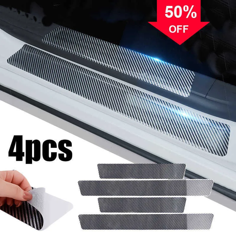 Car 4pcs Universal Car Carbon Fiber Protector Sticker Car Door Sill Anti-Scratch Film Trunk Bumper Protection Stickers Accessories