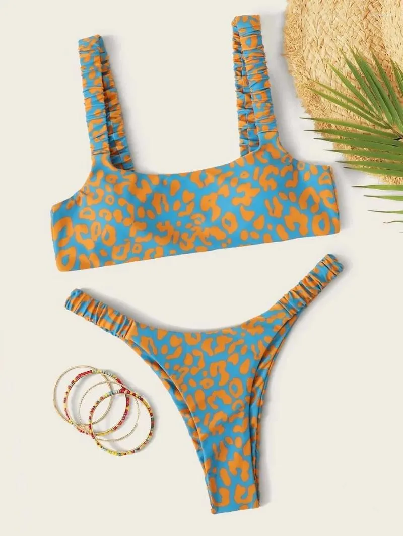 Kvinnors badkläder Sexig Micro Bikini 2 Piece Set 2023 Women Leopard Push Up Padded Thong Beach Swimsuit Female Cut Out Bathing Summer Summer