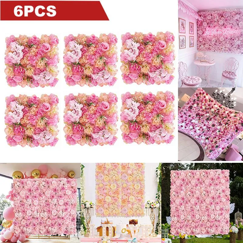 Decorative Flowers 6PCS Artificial Wall Panel 3D Flower Backdrop Faux Roses For Party Wedding Bridal Shower Outdoor Decoration