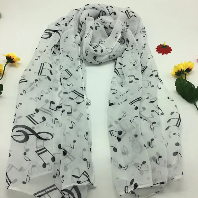 Sarongs Ladies Summer Scarves Lady Musical Note Print Chiffon Neck Scarf Shawl Soft High Quality Fabulous Elastic 230605