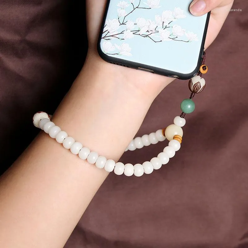 Link Bracelets Chinese Style White Jade Bodhi Handmade Mobile Phone Pendant