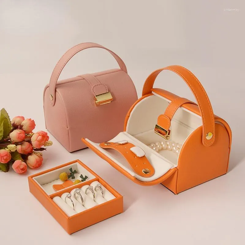 Smyckespåsar Portable Mini Organizer Box Lagring Smycken Kista Makeup Pu Leather Beauty Travel Packaging Display Case