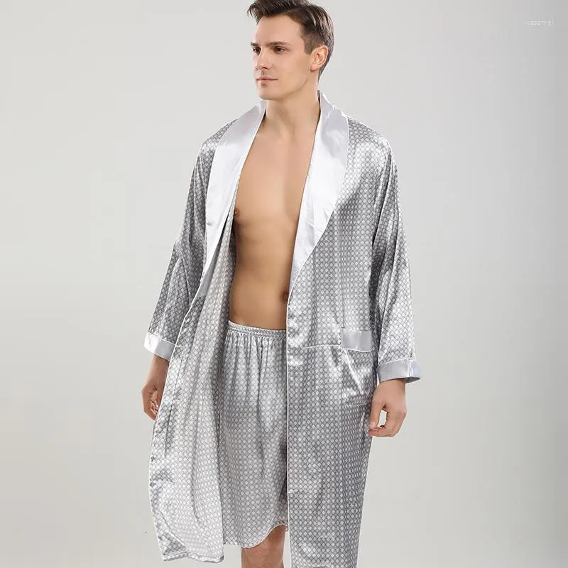 Men's Sleepwear Casual Satin Bathrobe Short Pants Sleep Set Spring Summer Men 2PCS Pajamas Suit Long Sleeve Robe Home Clothing Intimate