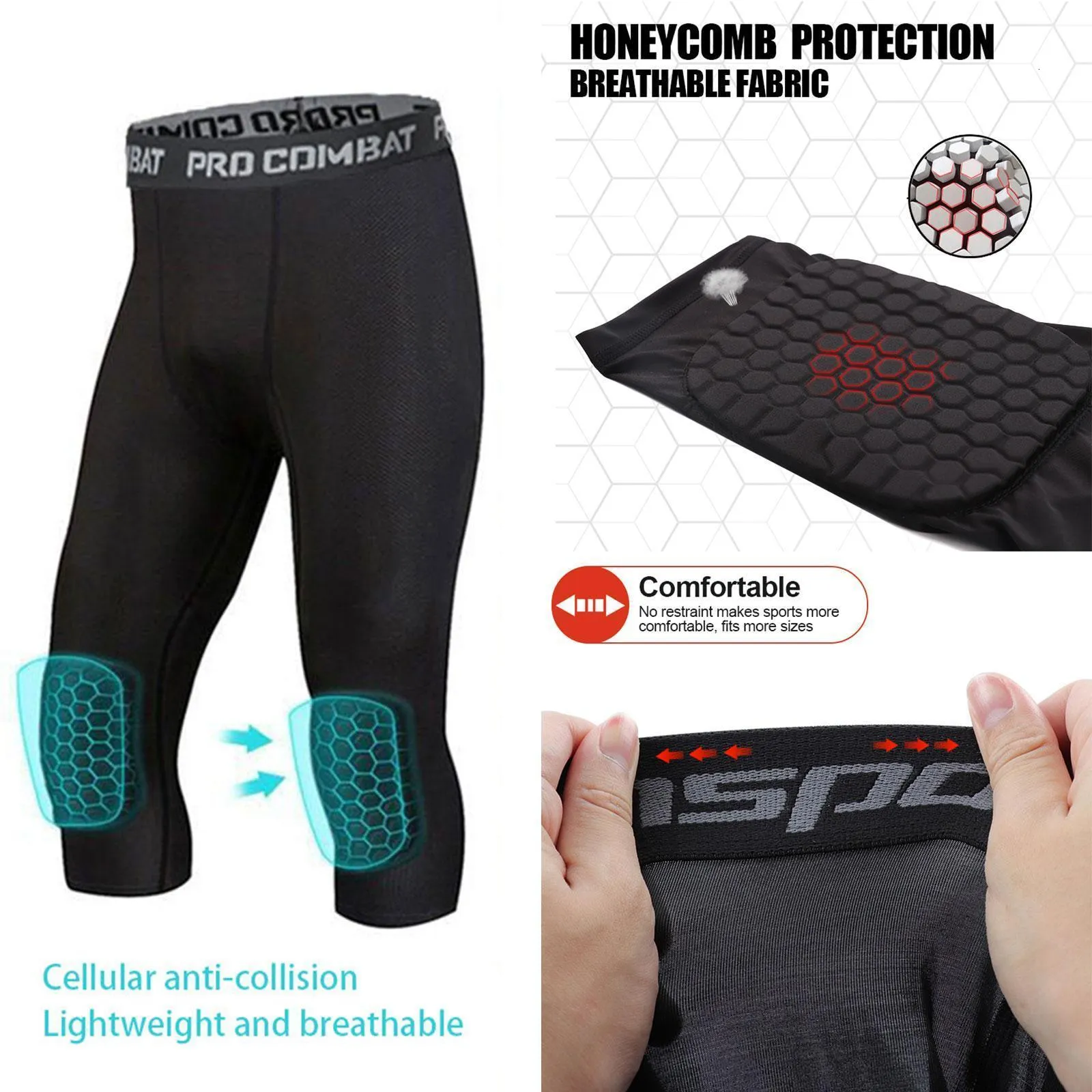 Men's Shorts Safety Anti-Collision Basketball Shorts Men Fitness Training 34 Leggings With Knee Pads Sports 3XL Compression Trousers 230607