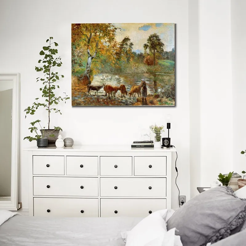 Hoge kwaliteit handgemaakte Camille Pissarro olieverfschilderij de vijver in Montfoucault landschap canvas kunst mooie muur decor