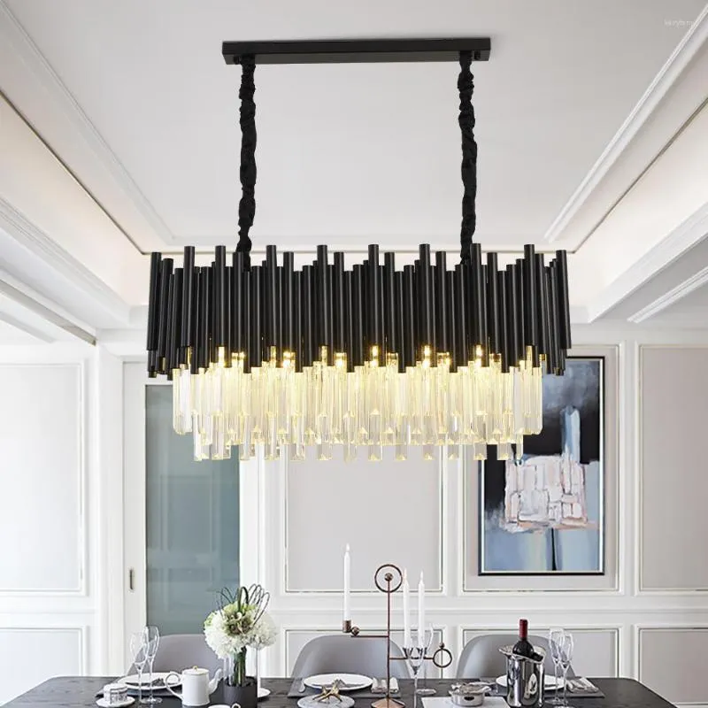 Candelabros de araña LED simples y modernos, cristal K9 para cocina, comedor, lámpara de decoración del hogar, barra de mesa rectangular de lujo, luz de suspensión