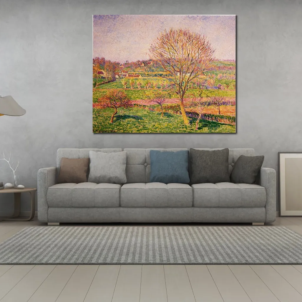 Handmade Canvas Art Big Walnut Tree at Eragny Camille Pissarro Painting Impressionist Landscape Artwork Bathroom Decor