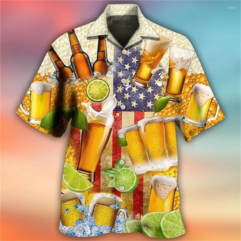 Camicie casual da uomo Camicia hawaiana Stampa 3d Birra Abbigliamento da spiaggia cubano a maniche corte Tshirt Top Party Vintage Style Donna Abbigliamento da uomo Y2K