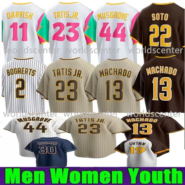 Fernando Tatis Jr. Jerseys Mens Women Youtd Youth Manny Machado Joe Musgrove Ксандер Богаертс Тони Гвинн Х.С.Ким Ю Дарвиш Детский город Связанный сшитые бейсбольные майки