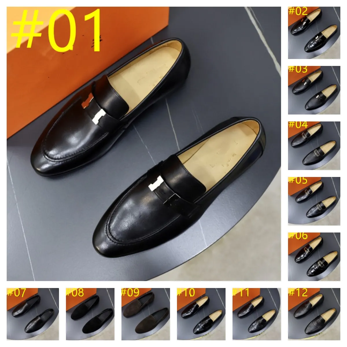 Designer Luxury Men Fashion Loafers Pointed Toe Shoes Casual Breathable PU Rubber Sole Flat Wedding Dress Shoes SIZE 6.5-11