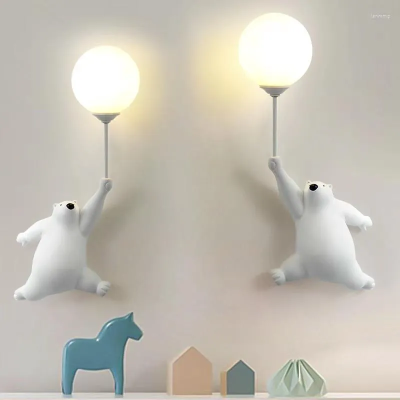 Wall Lamp Creative White Bear With 3D Moon For Bedroom Bedside Boys Girls Kids Children's Room Home Decor Lighting G9 Light