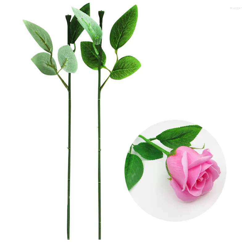 Decorative Flowers 30pcs Rose Flower Stem Green Floral With Leaves Artificial Bouquets Wire For DIY Crafts And