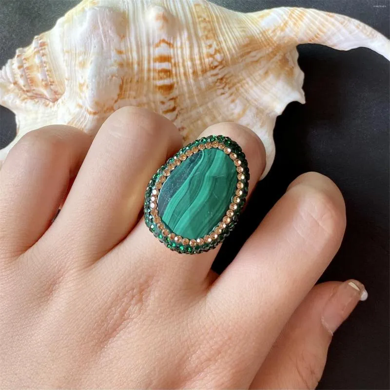 Cluster Rings 2023 Natural Malachite Electropated Leather Armband Women's Fashion Trend Luxury Light smycken