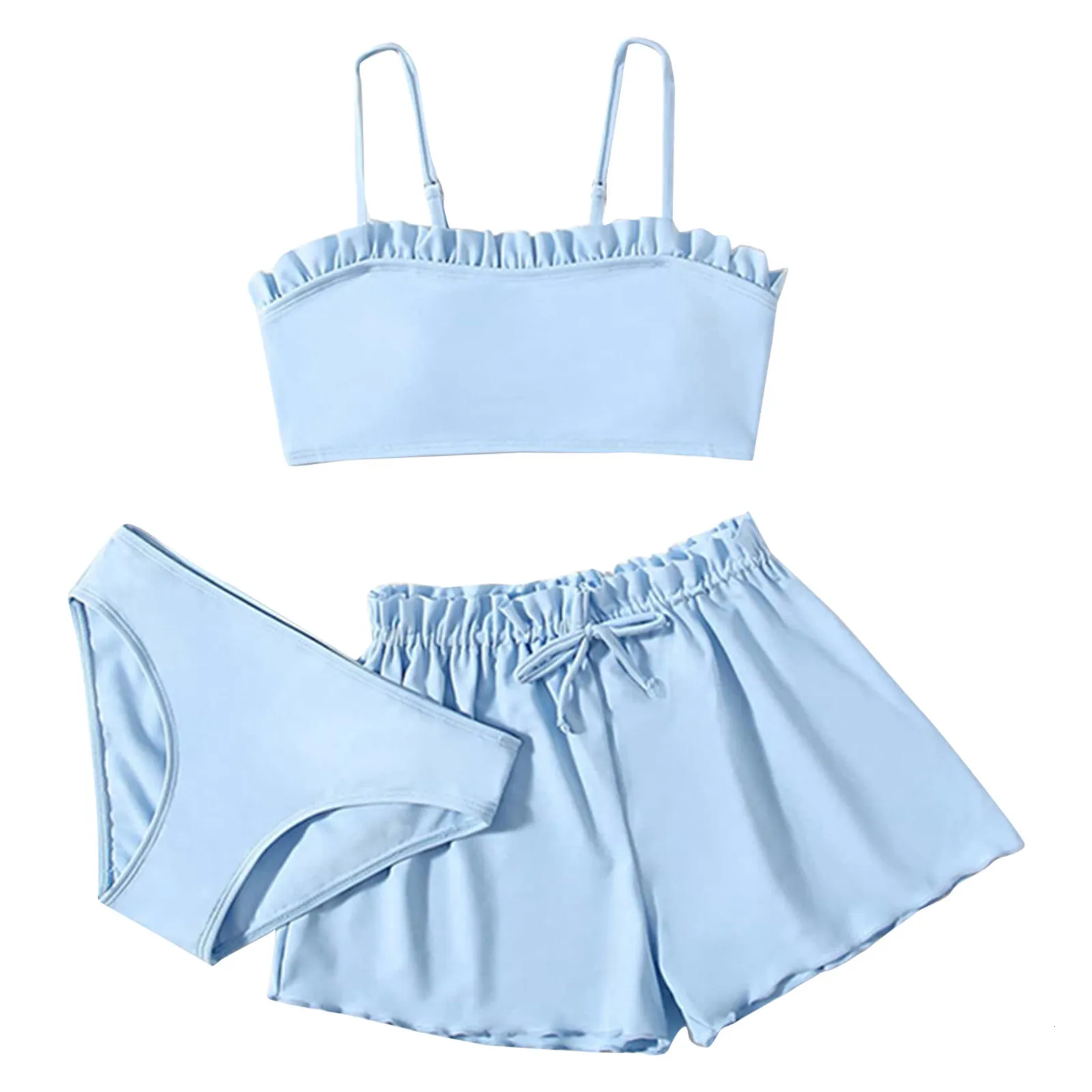 Maillot de bain deux pièces enfants fille maillots de bain 3 pièces Soild Bikini Rullfe maillot de bain slips filles Bikini maillots de bain ensemble Maillot De Bain Fille 230606