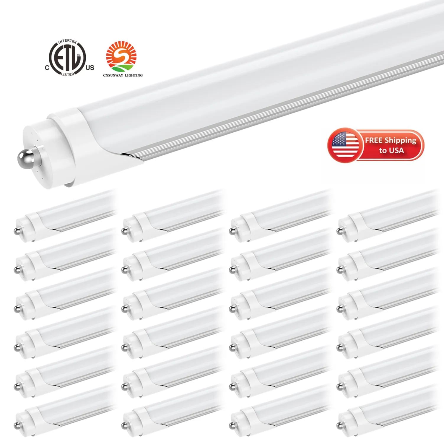 US STOCK T8 LED Tube Light 8FT Single Pin FA8 Remplacement des lampes fluorescentes 45W Blanc froid 6000K Couverture givrée clair brillant Shop Office Garage Lighting