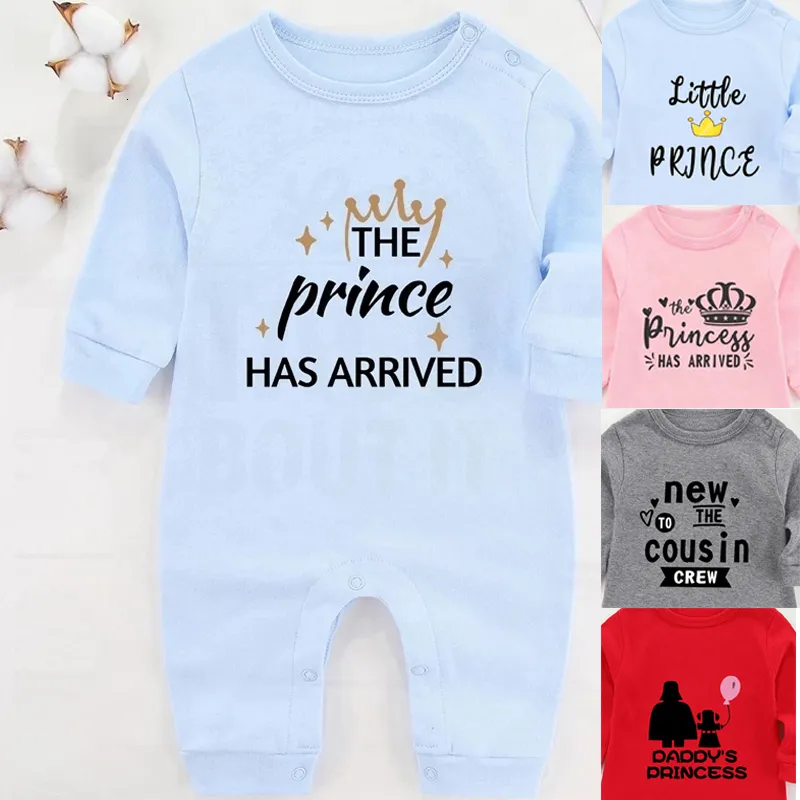 Rompers The Prince Has Arrived Winter Baby Boy Clothes born Romper Cotton Baby Girl Pography Outfits Long Sleeve Babies Costume 230606