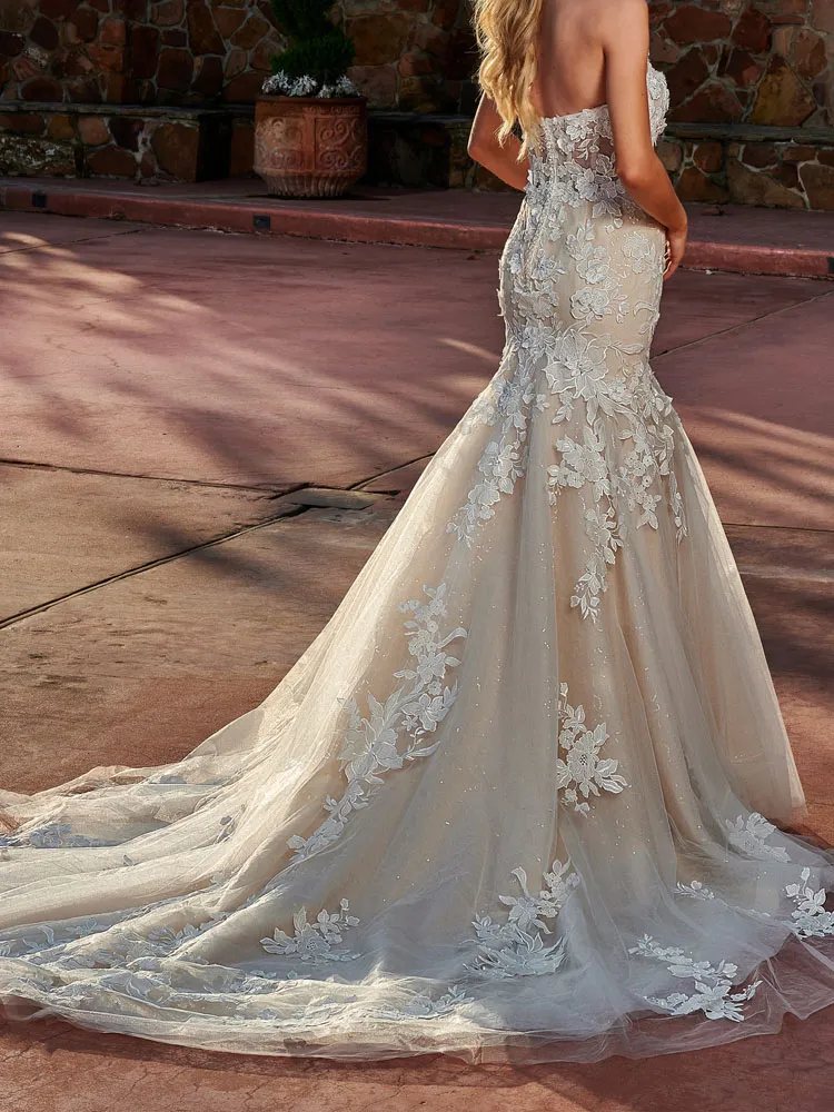 Strapless Mermaid Wedding Gown Champagne with Ivory Tulle Lace and Beaded Applique, Chapel Train from Dhgate Mermaid Wedding Dresses - price 269.82 Strapless Mermaid Wedding Gown Champagne with Ivory Tulle Lace and Beaded Applique, Chapel Train from Dhgate Mermaid Wedding Dresses - price 269.82