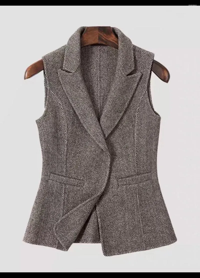 Gilets pour femmes gilet à chevrons pour femmes élégant OL revers cranté boucle Invisible bureau d'affaires formel vêtements de travail veste