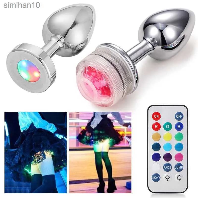 LED Butt Plug Metalowa wtyczka analna z lekkimi grami seksualnymi dla par Luminous Anal Cork Cork Massage Buttplug Tail erotyczne zabawki L230518