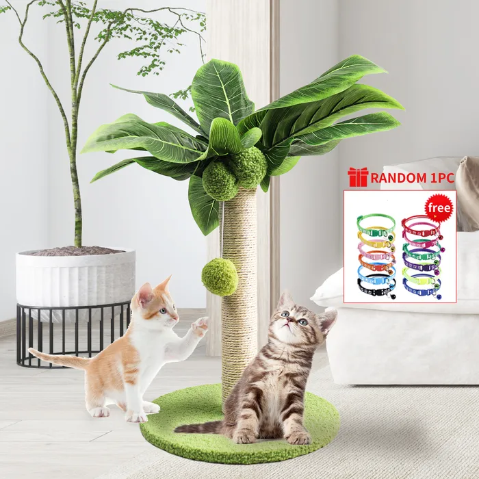 고양이 가구 스크래치 스크래치 포스트 고양이 귀여운 녹색 잎 소식 밧줄 실내 고양이 나무 애완 동물 제품 230606