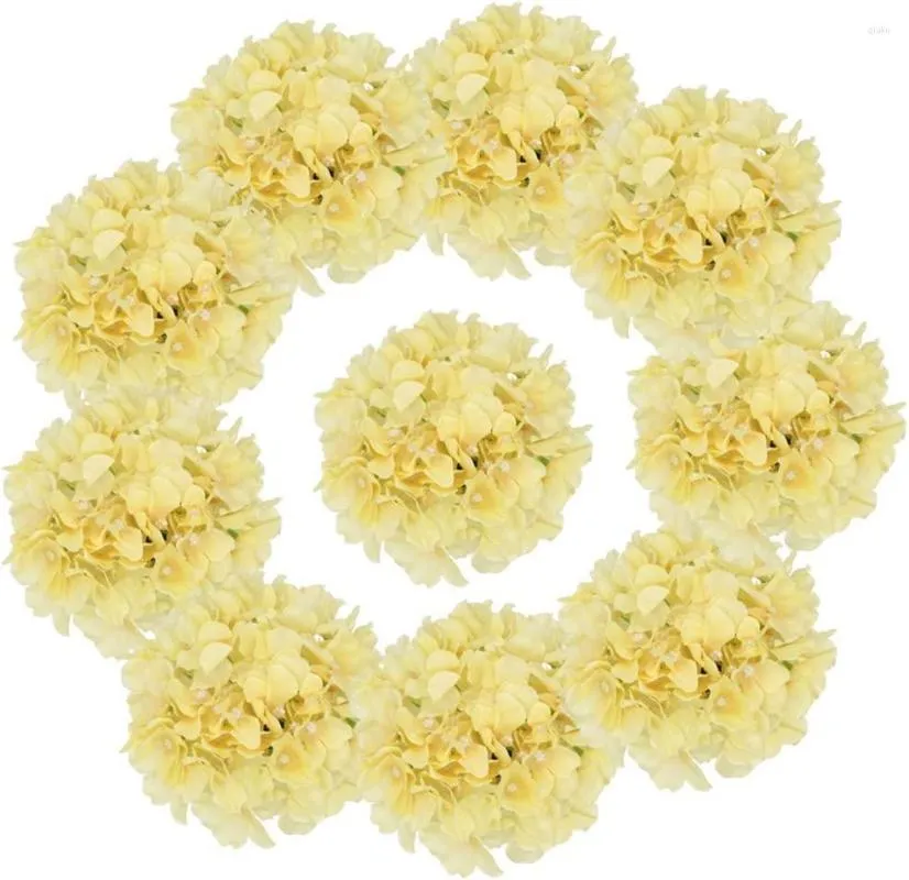 Flores decorativas Paquete de 10 cabezas de hortensia de seda con tallos para ramos de boda DIY Centros de mesa Arreglos Fiesta Baby Shower Hogar
