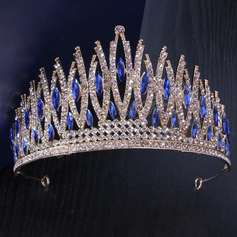 Fashion Sky Blue Crystal Crown Tiara per le donne Wedding Party Luxury Elegant Bridal Crown Hair Dress Jewelry