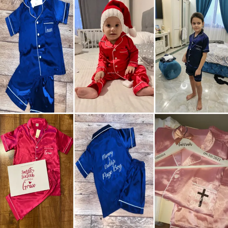 Custom Red Silk Pyjama Set For Kids Solid Pajamas For Boys And