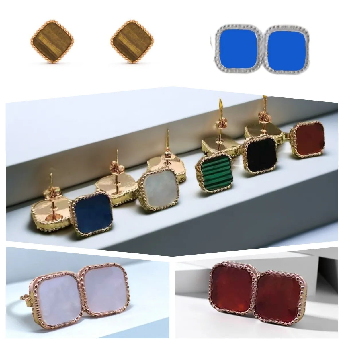 9 mm Klaver oorbellen designer sieraden oorstekers Mode Klassiek voor dames Valentijnsdag Cadeau schelp turquoise Blad oorbel oorknopjes Luxe oorbellen 5A met doos