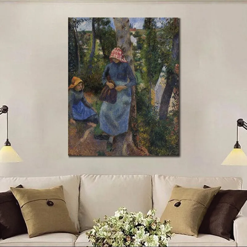 Handgemalte impressionistische Landschafts-Leinwandkunst, Bauern im Chat, Camille Pissarro, Gemälde, modernes Restaurant-Dekor