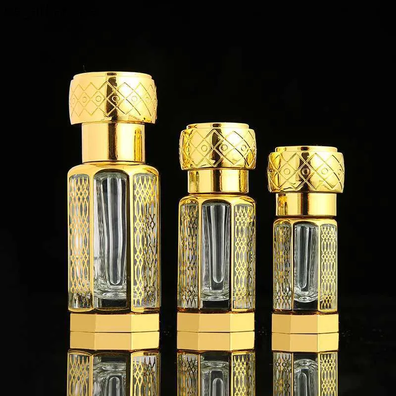 Doft 3 ml 6 ml 12 ml parfymflaskor Kristallflaska guld lyxig återfyllningsbara eteriska oljor flaskor bronsande flytande flaskbehållare L230523