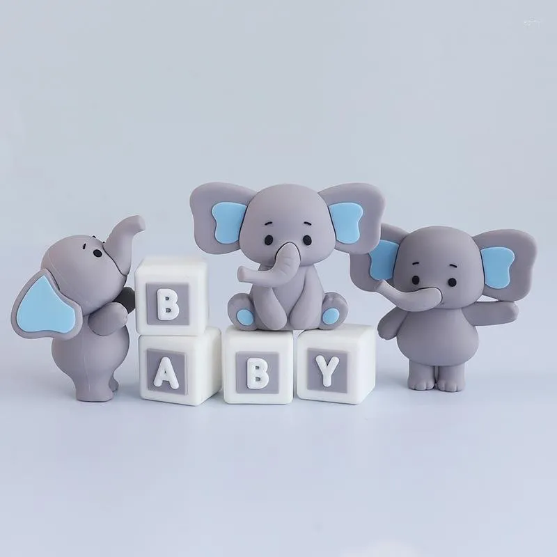 Fournitures de fête gâteau Topper bébé douche dessin animé éléphant en caoutchouc souple poupée ornement gris enfants décoration maison voiture habiller