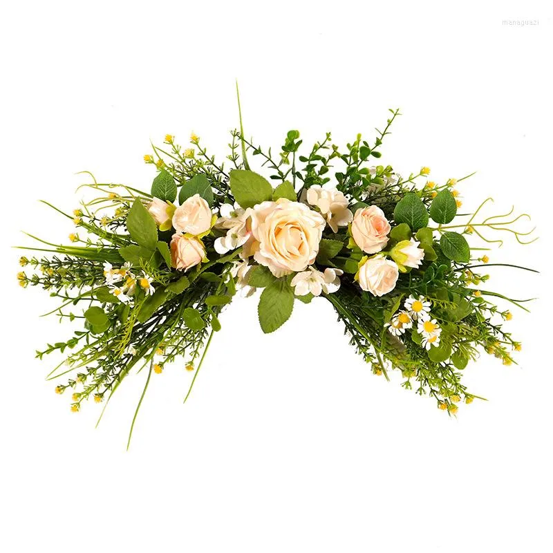 Dekorativa blommor konstgjorda bågar Silk Rose Wreath Wall Door Lintel Flower Trim Garland Hängande bröllop Bakgrund Hem Juldekor