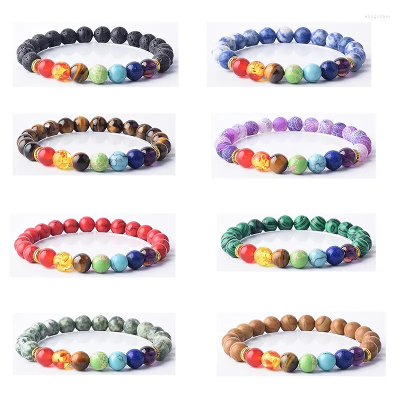 Länkarmband 7 chakras natursten armband för kvinnor tigerögon pärlor homme yoga energi helande smycken present pulseira