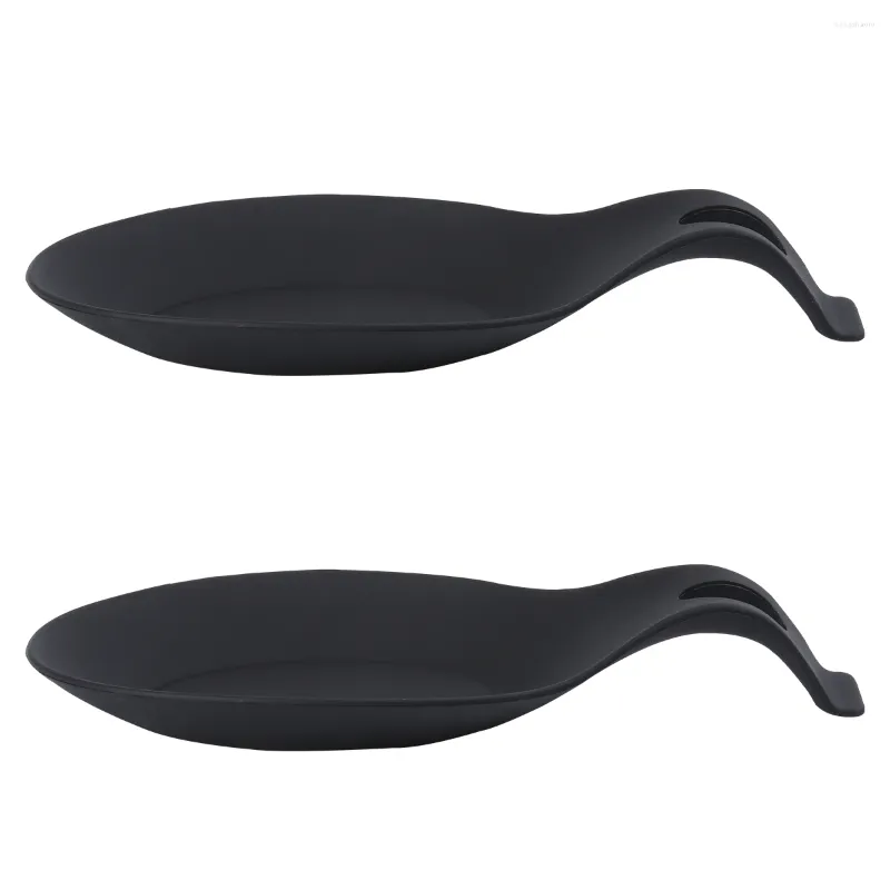Dinnerware Sets 2pcs Silicone Spoon Rest Kitchen Utensil Heat Resistance Ladle Holder Tool For Home Restaurant ( Black )