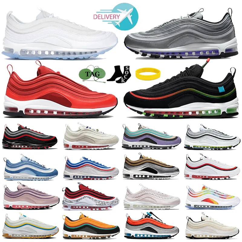 Men 97 Casual Shoes 97s OG Reflective Shoe White Ice Purple Bullet First Use Blood Orange Pale Pink Future Tie Dye Chicago Sneakers Women Designer
