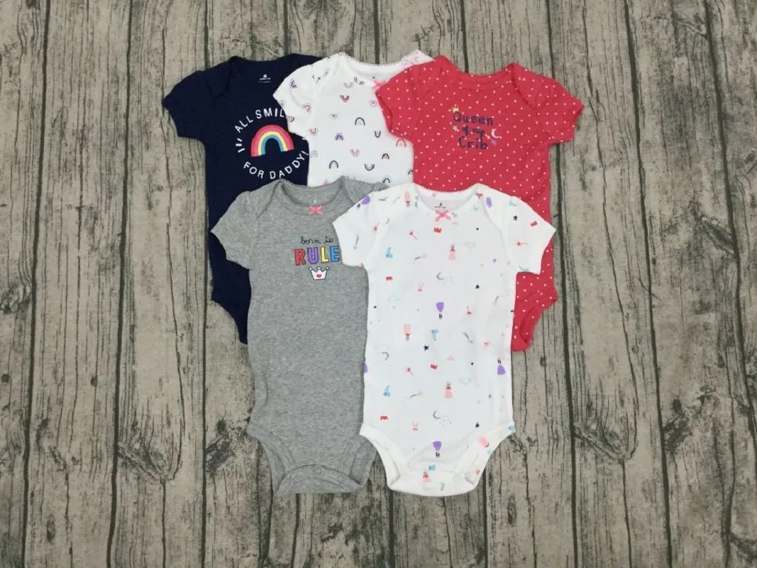 baby girl short sleeve romper cartoon 2020 summer clothes newborn baby boy rompers 5pcs/set onesie clothing 6-24M