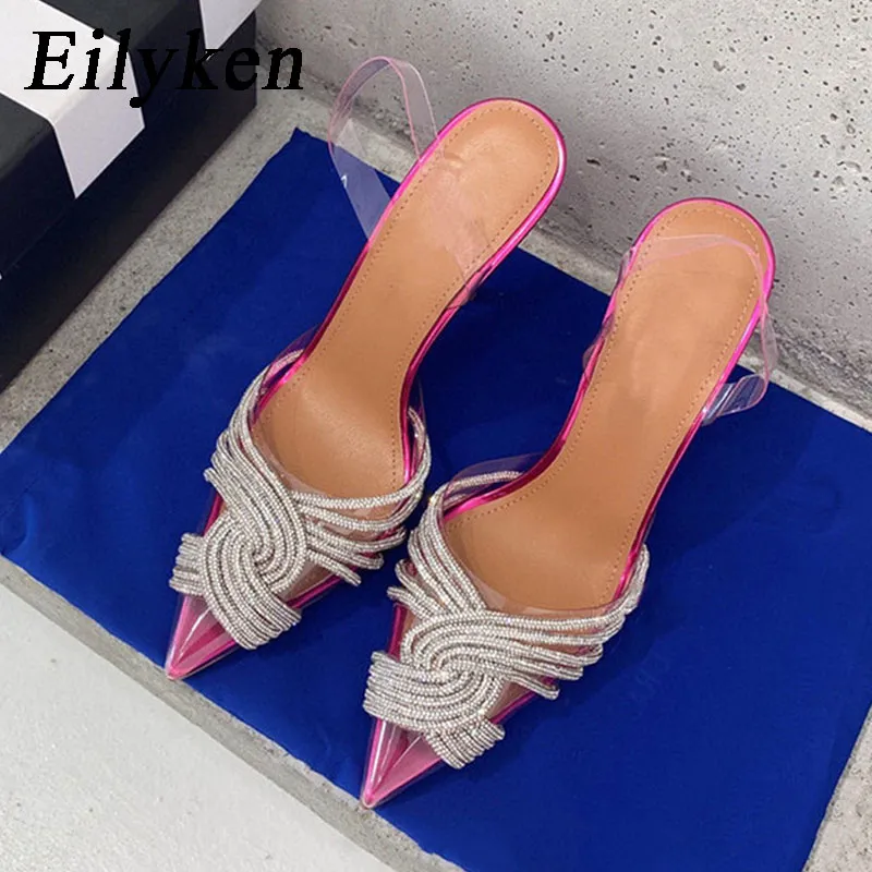 Eilyken Thin High Heels Women Sandals Fashion PVC PVC Rhinestone Slingbacks Summer Gladiator Party Prome Shoes