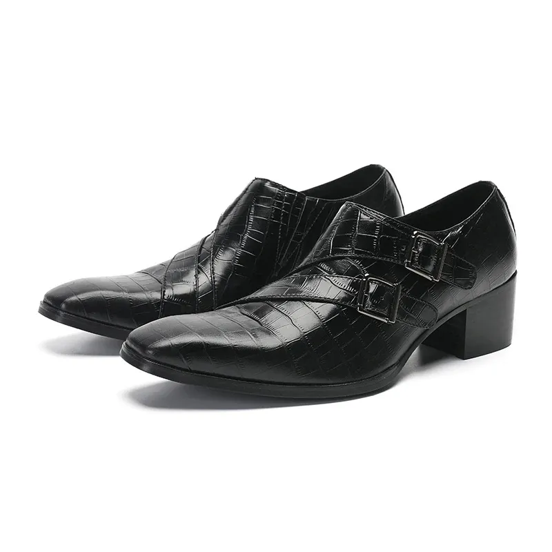 Handmade Mens Formal Business Bustle Decoration Chaussures habillées en cuir noir pour hommes, 38-47